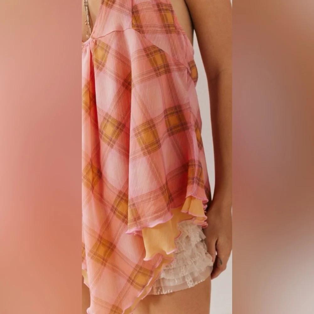 Free People Pink Plaid Spaghetti Strap Tank